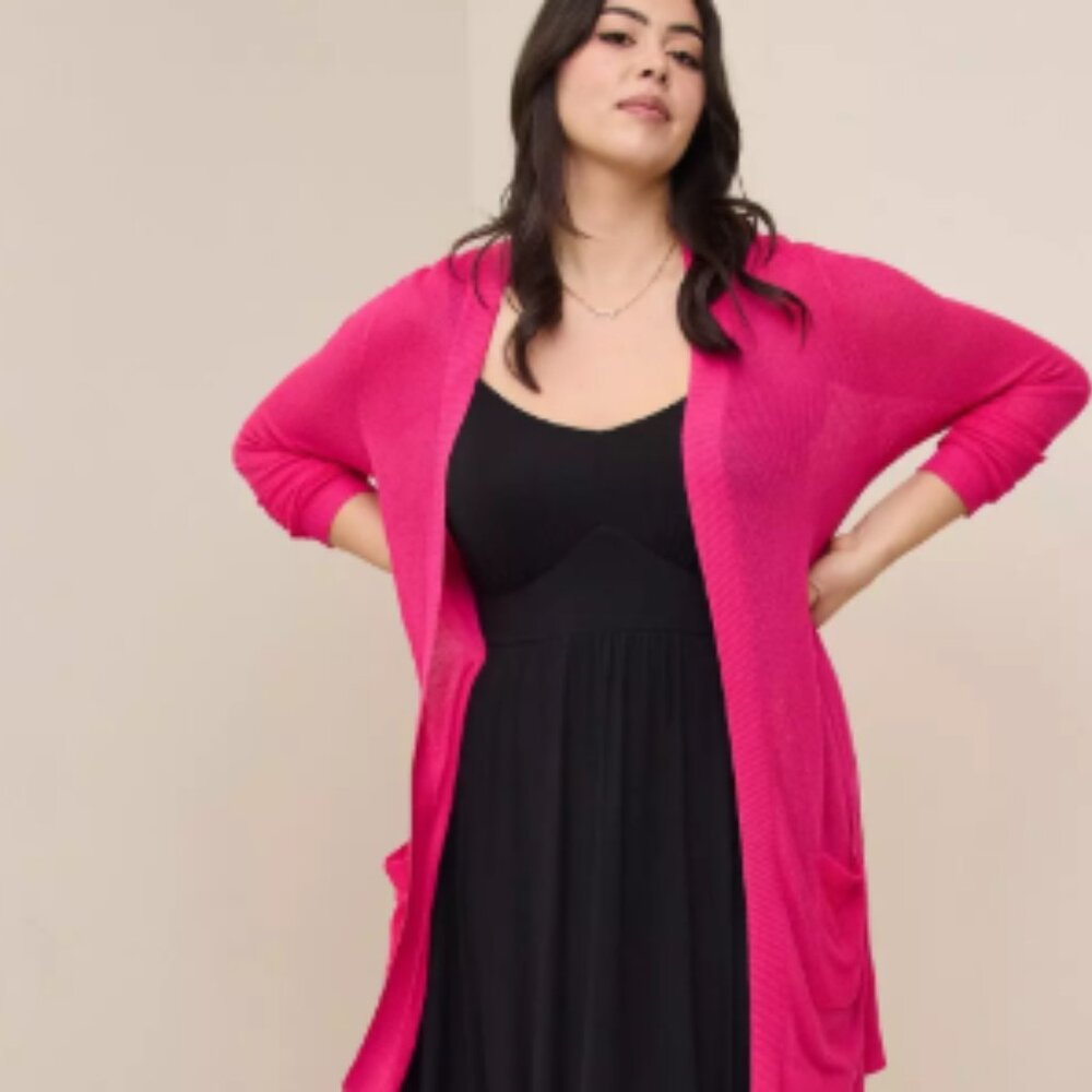 Torrid Plus Size 2 Cardigan Open Front Sweater Hot Pink